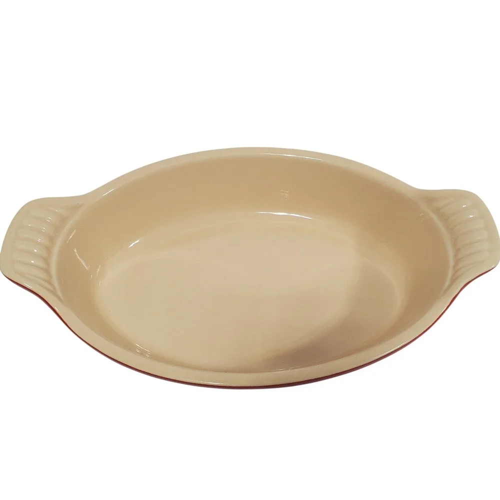 Le Creuset Oval Au Gratin Dish 10in Red Cream Stoneware Baker 10